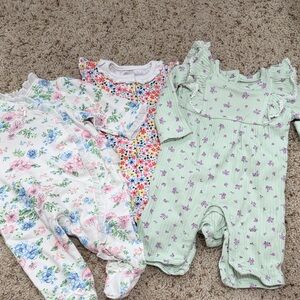 Little Me Light Green Floral Ruffle Footie